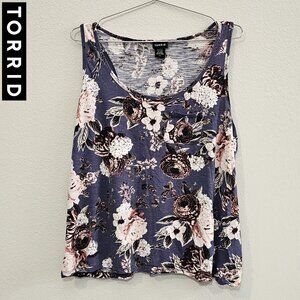 TORRID 1 Purple Pink Floral Pocket Knit Crew Neck Tank Top Plus Size 14/16 1X